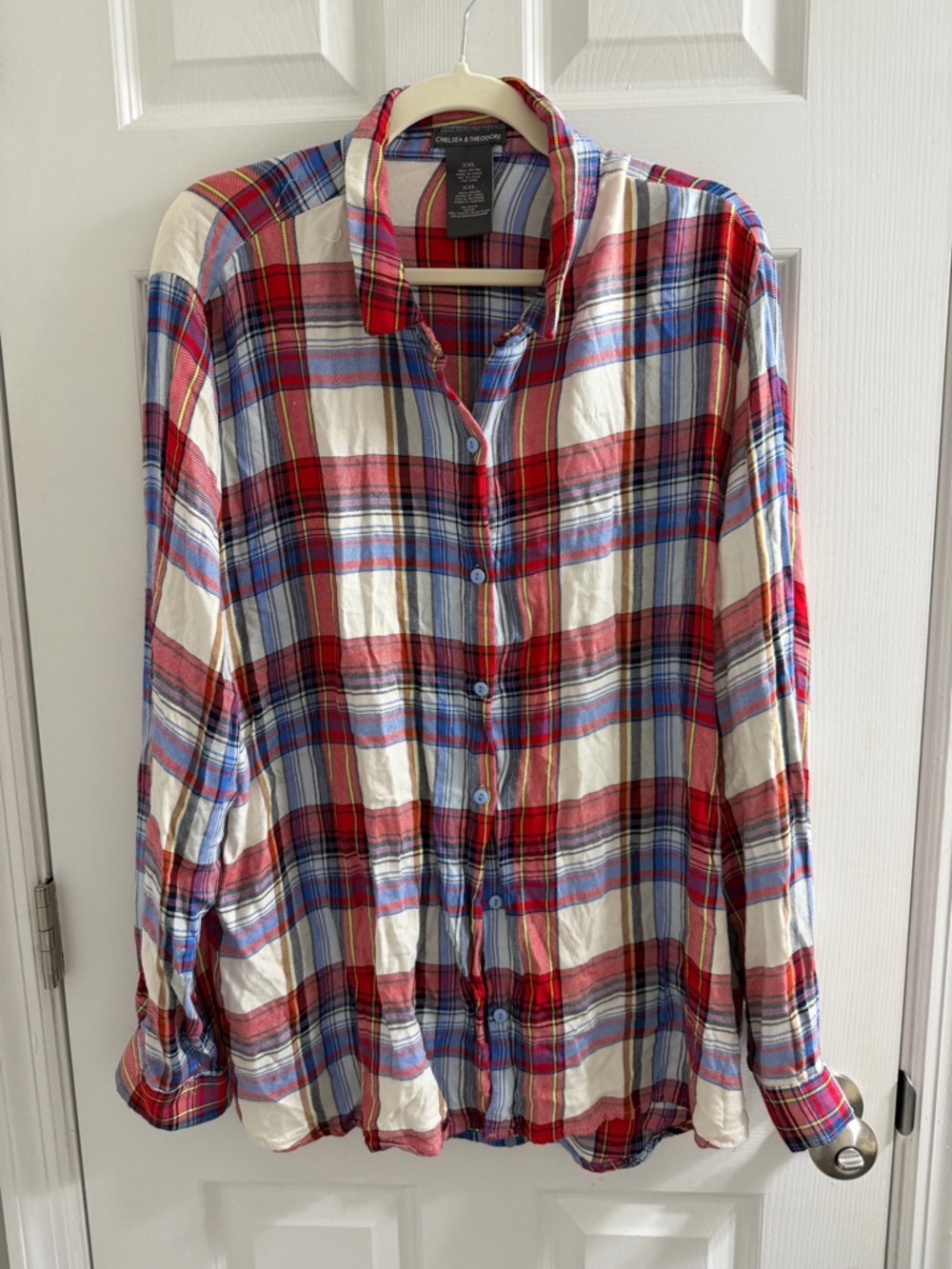 Chelsea and Theodore Classic Red & Blue Plaid flanel Button‑Down Shirt XXL 2XL